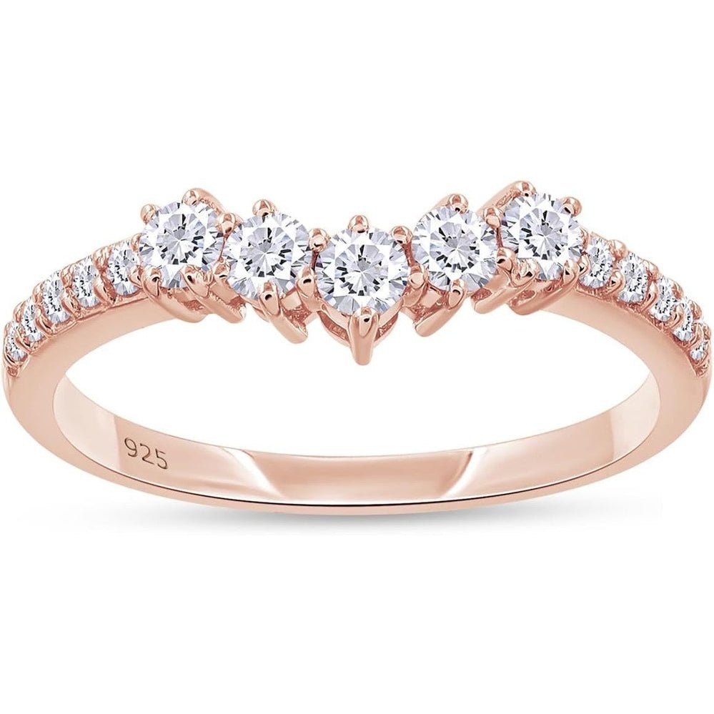 Wedding Bands for Women, 0.40 Carat (ctw) Round Shape Lab Grown Diamond Curved Chevron Wedding Band Ring In 14K Gold Over Sterling Silver Jewelry - Future Jewelry