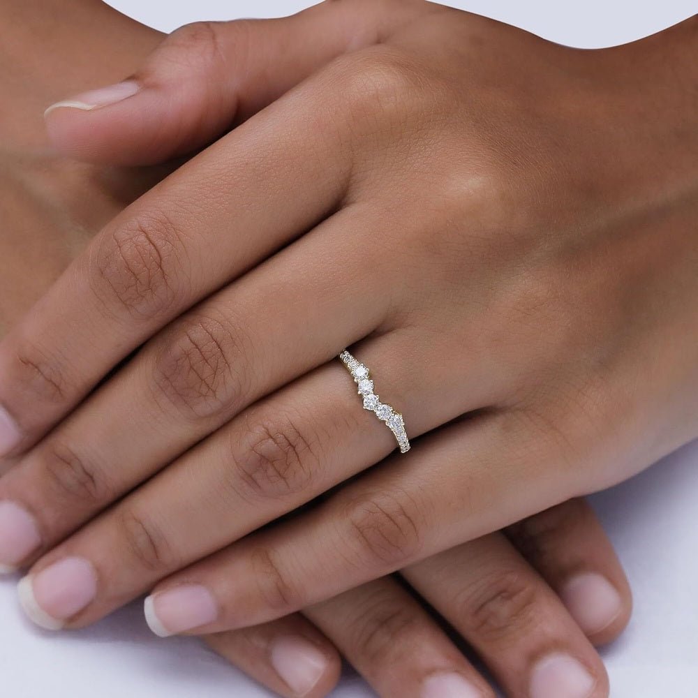 Wedding Bands for Women, 0.40 Carat (ctw) Round Shape Lab Grown Diamond Curved Chevron Wedding Band Ring In 14K Gold Over Sterling Silver Jewelry - Future Jewelry