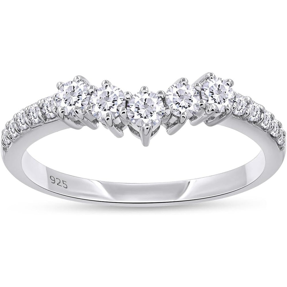 Wedding Bands for Women, 0.40 Carat (ctw) Round Shape Lab Grown Diamond Curved Chevron Wedding Band Ring In 14K Gold Over Sterling Silver Jewelry - Future Jewelry