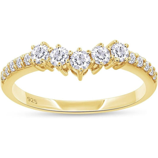 Wedding Bands for Women, 0.40 Carat (ctw) Round Shape Lab Grown Diamond Curved Chevron Wedding Band Ring In 14K Gold Over Sterling Silver Jewelry - Future Jewelry