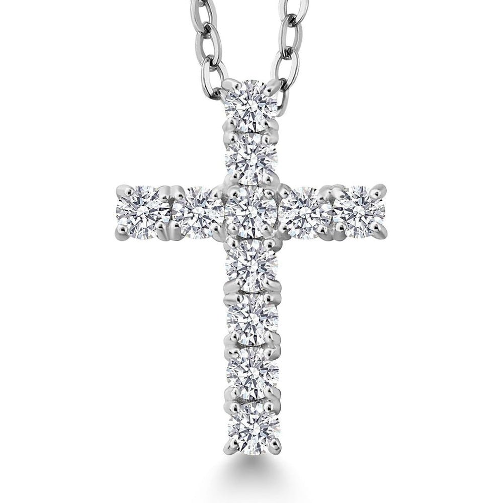 White Lab Grown Diamond Cross Pendant Necklace | 0.50 - 1.00 Cttw | 925 Sterling Silver | Jesus Christian Religious Crucifix Pendant - Future Jewelry