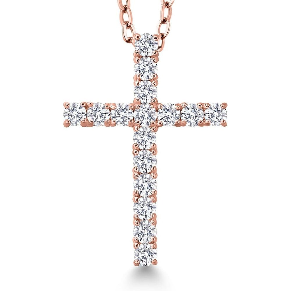 White Lab Grown Diamond Cross Pendant Necklace | 0.50 - 1.00 Cttw | 925 Sterling Silver | Jesus Christian Religious Crucifix Pendant - Future Jewelry