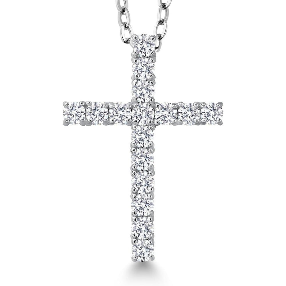 White Lab Grown Diamond Cross Pendant Necklace | 0.50 - 1.00 Cttw | 925 Sterling Silver | Jesus Christian Religious Crucifix Pendant - Future Jewelry