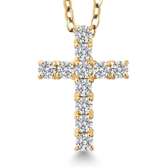White Lab Grown Diamond Cross Pendant Necklace | 0.50 - 1.00 Cttw | 925 Sterling Silver | Jesus Christian Religious Crucifix Pendant - Future Jewelry