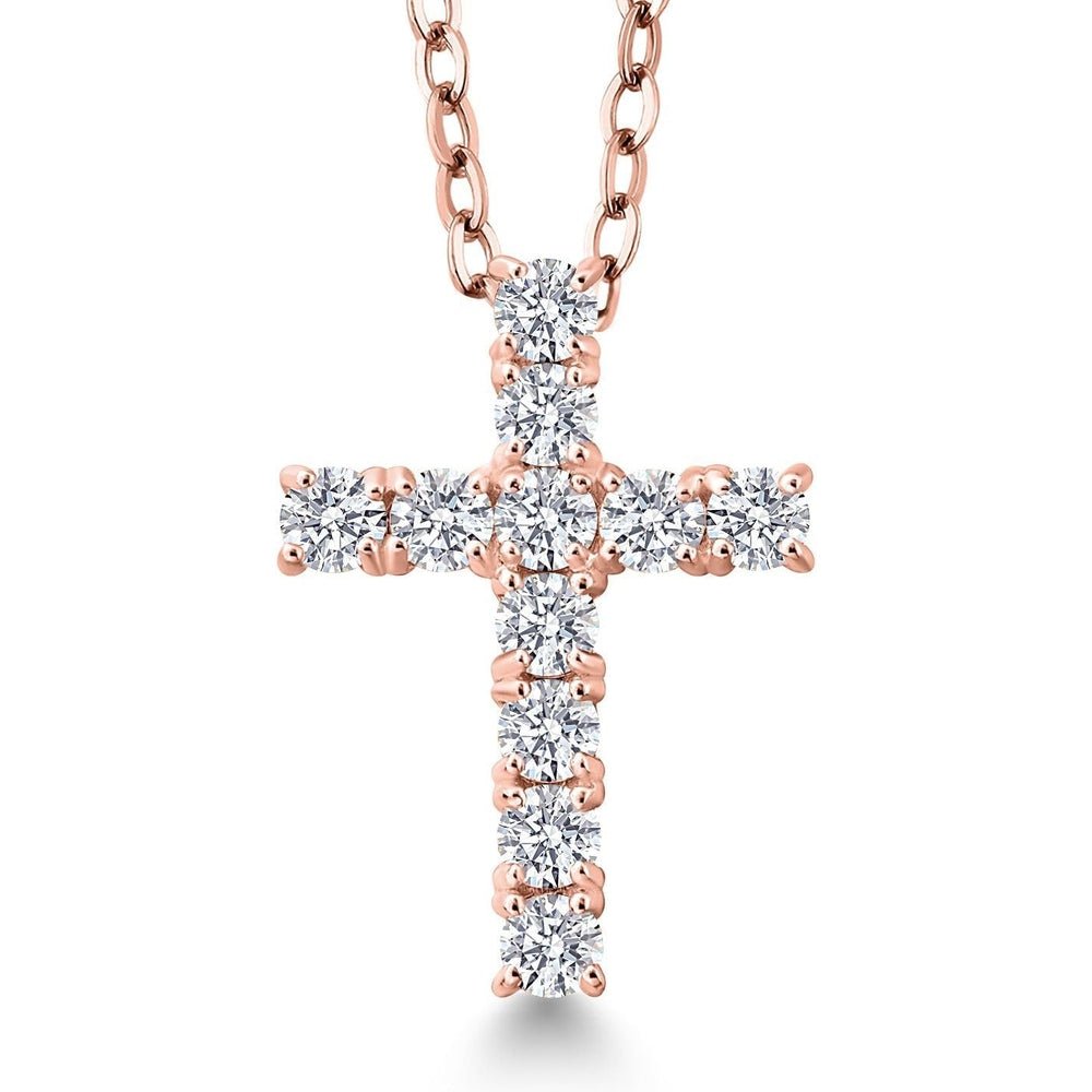White Lab Grown Diamond Cross Pendant Necklace | 0.50 - 1.00 Cttw | 925 Sterling Silver | Jesus Christian Religious Crucifix Pendant - Future Jewelry