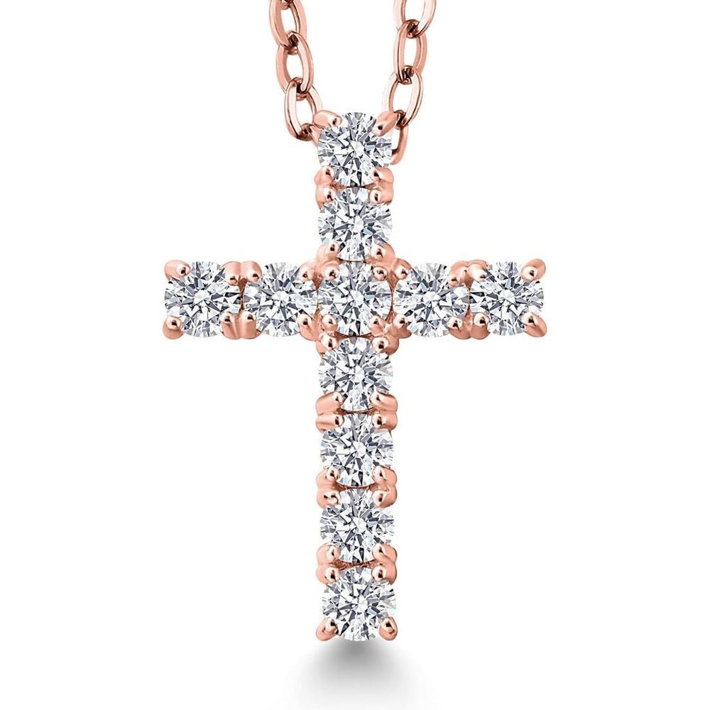 White Lab Grown Diamond Cross Pendant Necklace | 0.50 - 1.00 Cttw | 925 Sterling Silver | Jesus Christian Religious Crucifix Pendant - Future Jewelry