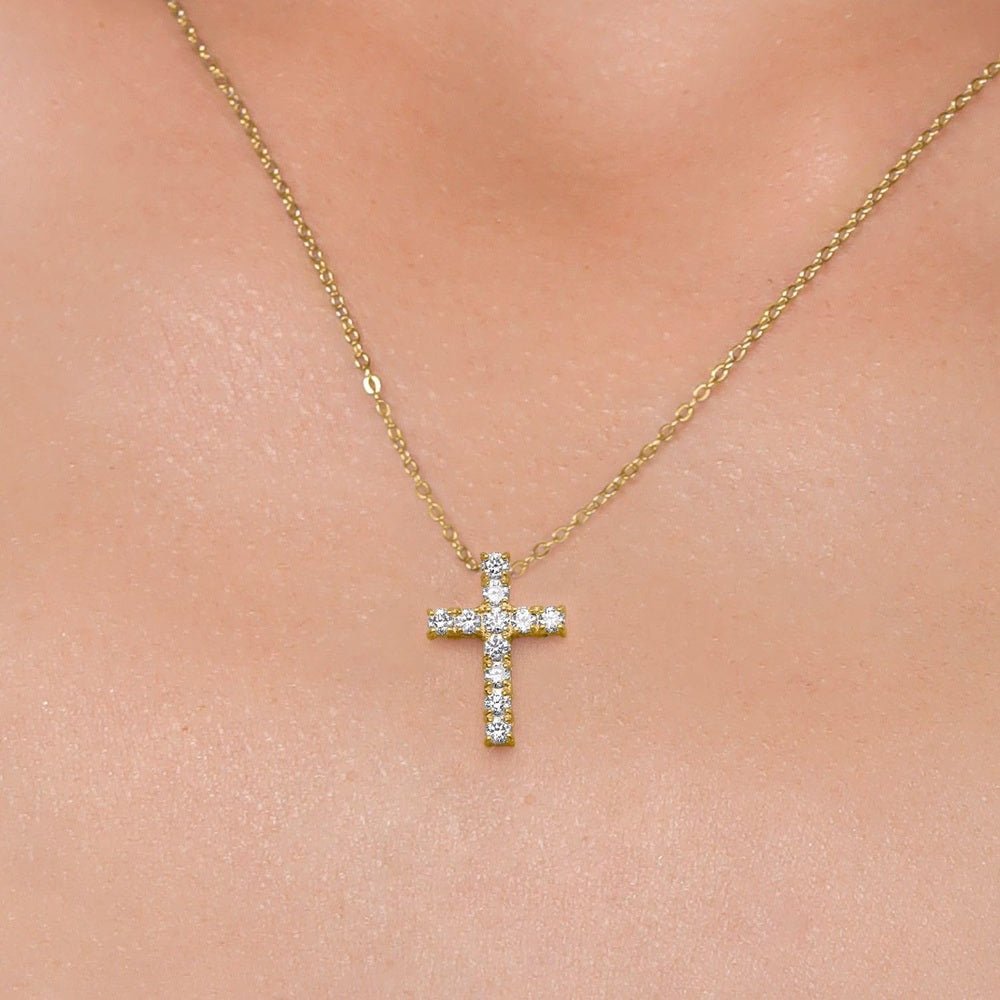 White Lab Grown Diamond Cross Pendant Necklace | 0.50 - 1.00 Cttw | 925 Sterling Silver | Jesus Christian Religious Crucifix Pendant - Future Jewelry