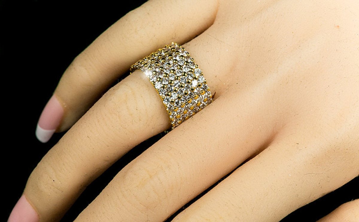 Women's White Micropave Multi Row Eternity Band in 14K Yellow Gold - Future Jewelry